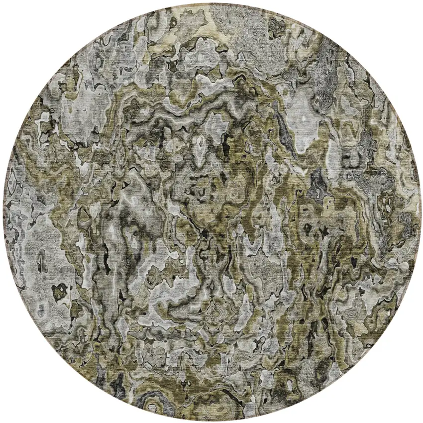 8' Brown Beige And Tan Round Abstract Washable Indoor Outdoor Area Rug Photo 2