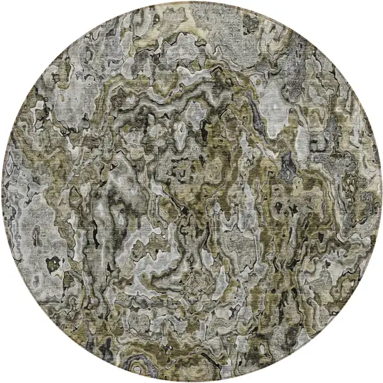 8' Brown Beige And Tan Round Abstract Washable Indoor Outdoor Area Rug Photo 2