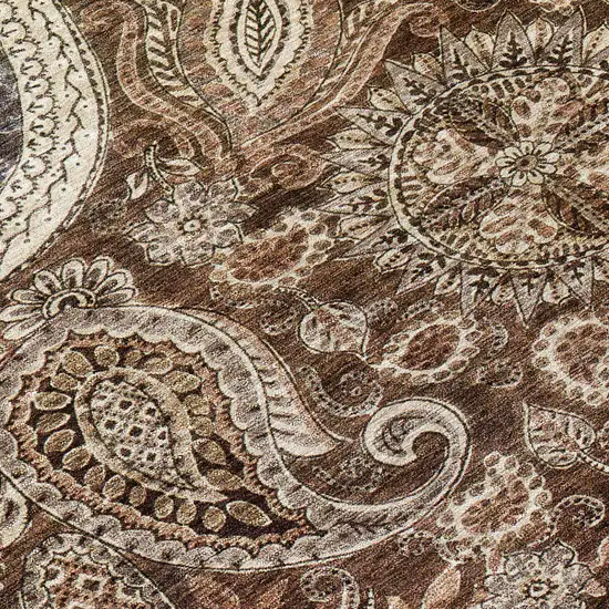 8' Brown Beige And Tan Round Floral Medallion Washable Indoor Outdoor Area Rug Photo 9