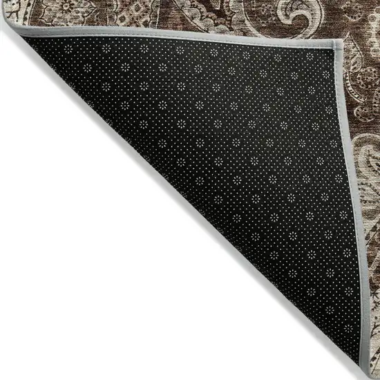 8' Brown Beige And Tan Round Floral Medallion Washable Indoor Outdoor Area Rug Photo 3