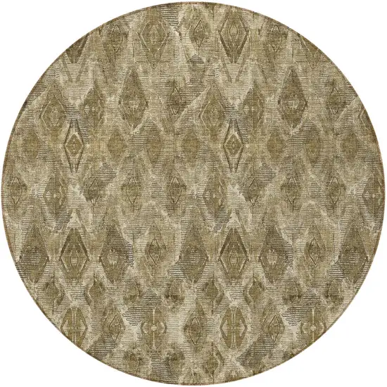 8' Brown Beige And Tan Round Geometric Washable Indoor Outdoor Area Rug Photo 4