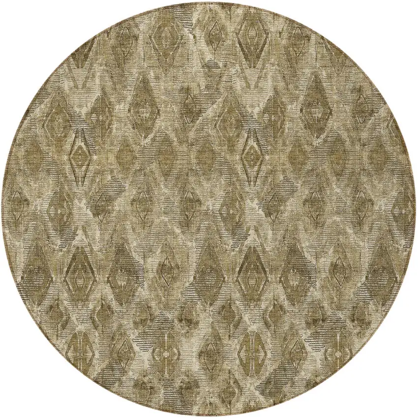 8' Brown Beige And Tan Round Geometric Washable Indoor Outdoor Area Rug Photo 4