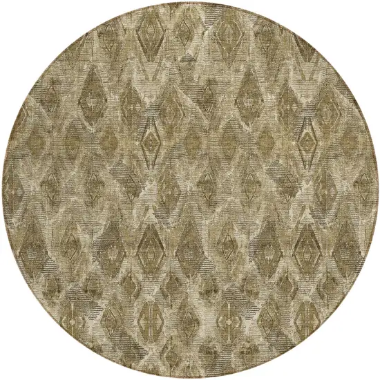 8' Brown Beige And Tan Round Geometric Washable Indoor Outdoor Area Rug Photo 2