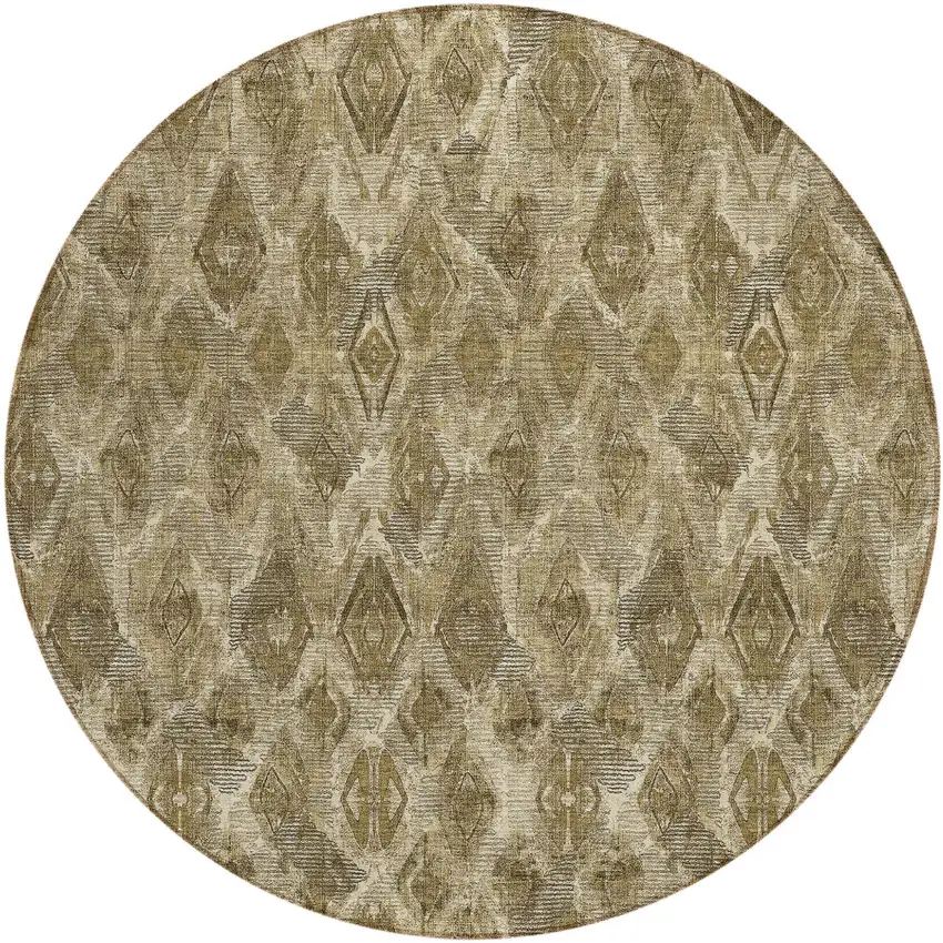 8' Brown Beige And Tan Round Geometric Washable Indoor Outdoor Area Rug Photo 2