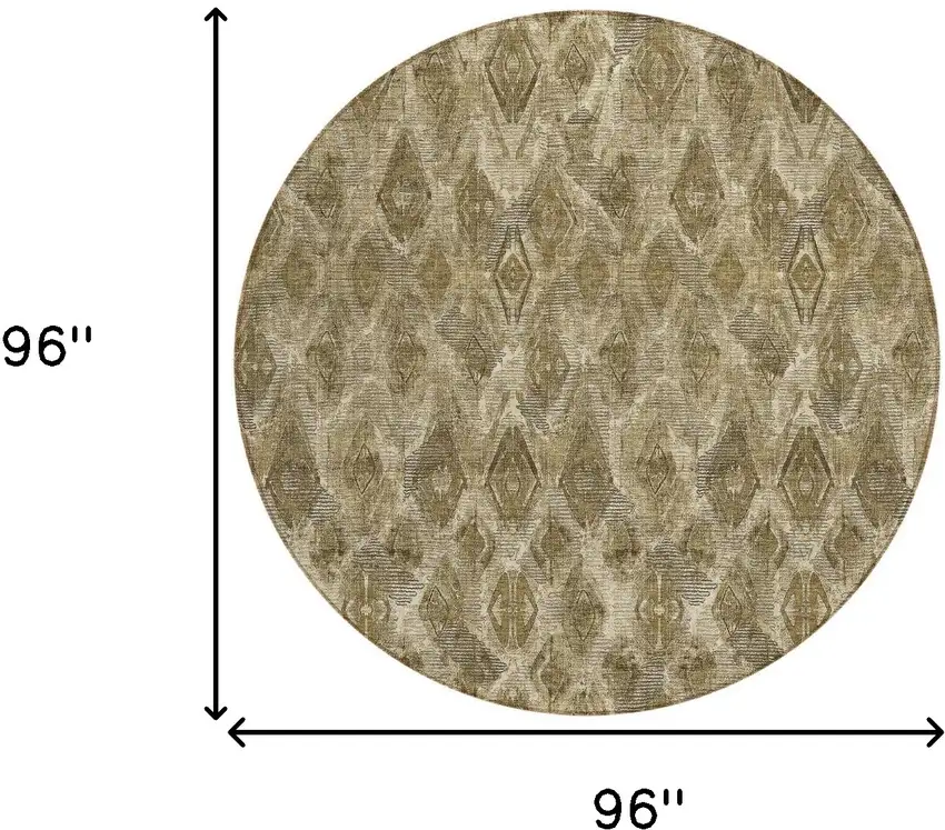 8' Brown Beige And Tan Round Geometric Washable Indoor Outdoor Area Rug Photo 3