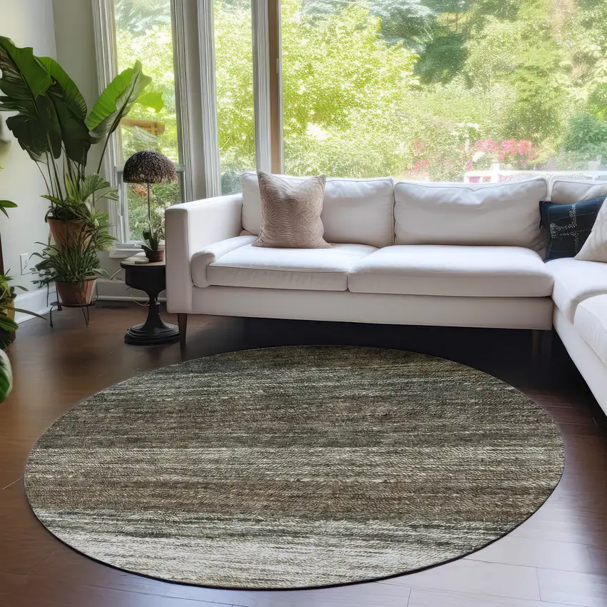 8' Brown Beige And Tan Round Ombre Washable Indoor Outdoor Area Rug Photo 7