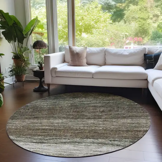 8' Brown Beige And Tan Round Ombre Washable Indoor Outdoor Area Rug Photo 7