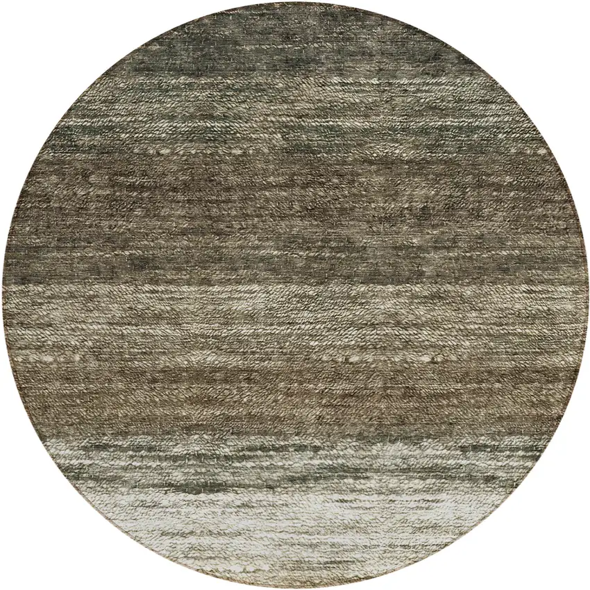 8' Brown Beige And Tan Round Ombre Washable Indoor Outdoor Area Rug Photo 2