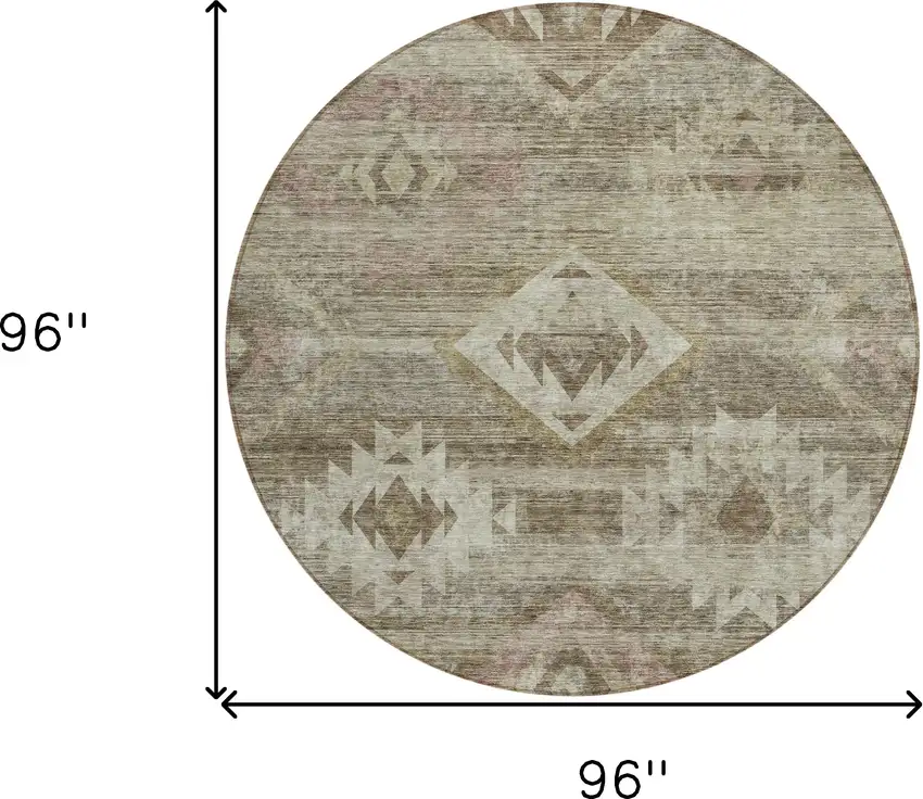 8' Brown Beige And Tan Round Southwestern Washable Indoor Outdoor Area Rug Photo 3