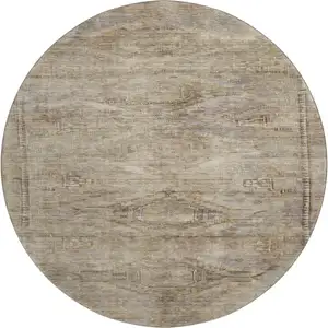 Photo of 8' Brown Beige And Taupe Abstract Geometric Washable Round Rug With UV Protection