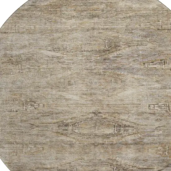 8' Brown Beige And Taupe Abstract Geometric Washable Round Rug With UV Protection Photo 2