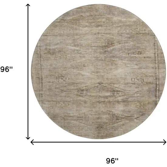 8' Brown Beige And Taupe Abstract Geometric Washable Round Rug With UV Protection Photo 9