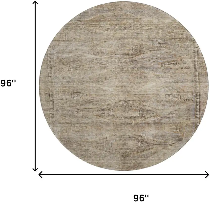 8' Brown Beige And Taupe Abstract Geometric Washable Round Rug With UV Protection Photo 9