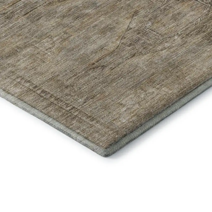 8' Brown Beige And Taupe Abstract Geometric Washable Round Rug With UV Protection Photo 6