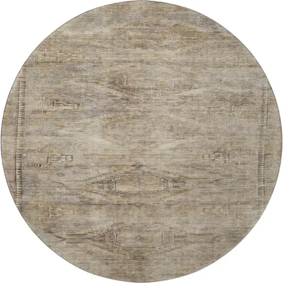 8' Brown Beige And Taupe Abstract Geometric Washable Round Rug With UV Protection Photo 3