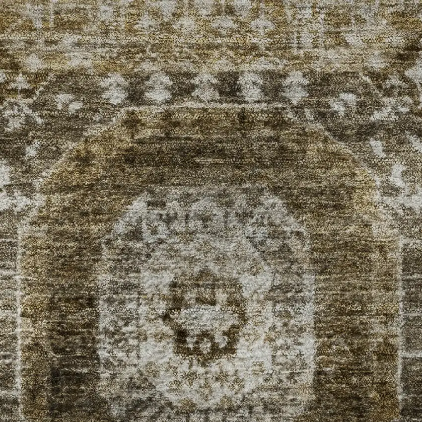 8' Brown Beige And Taupe Abstract Geometric Washable Round Rug With UV Protection Photo 9