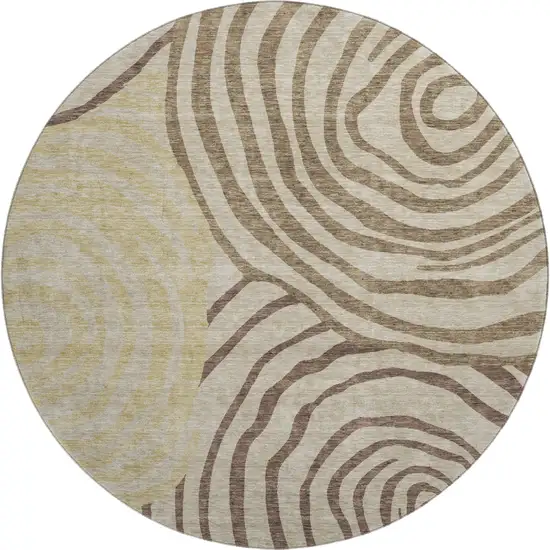 8' Brown Beige And Taupe Abstract Washable Round Rug With UV Protection Photo 1