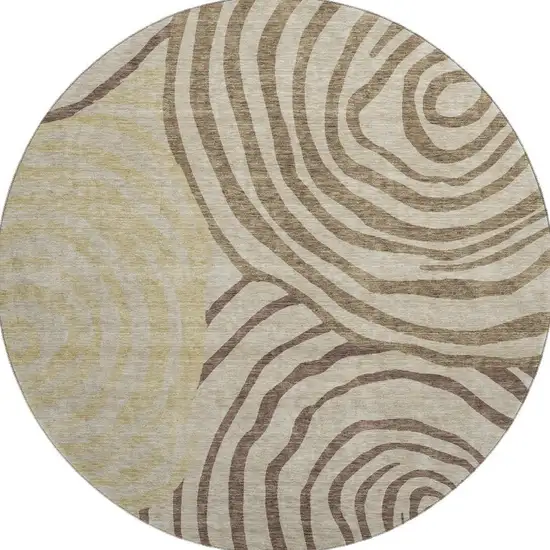 8' Brown Beige And Taupe Abstract Washable Round Rug With UV Protection Photo 4