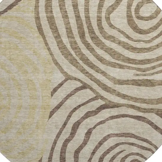 8' Brown Beige And Taupe Abstract Washable Round Rug With UV Protection Photo 3