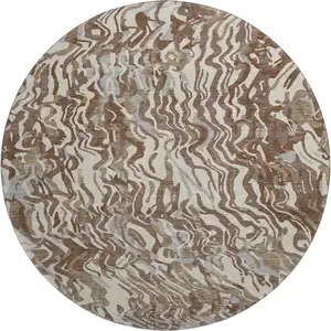 Photo of 8' Brown Beige And Taupe Abstract Washable Round Rug With UV Protection