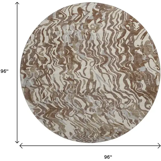 8' Brown Beige And Taupe Abstract Washable Round Rug With UV Protection Photo 9