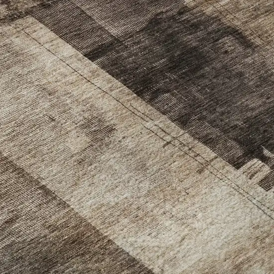 8' Brown Beige And Taupe Abstract Washable Round Rug With UV Protection Photo 7