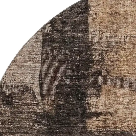 8' Brown Beige And Taupe Abstract Washable Round Rug With UV Protection Photo 2