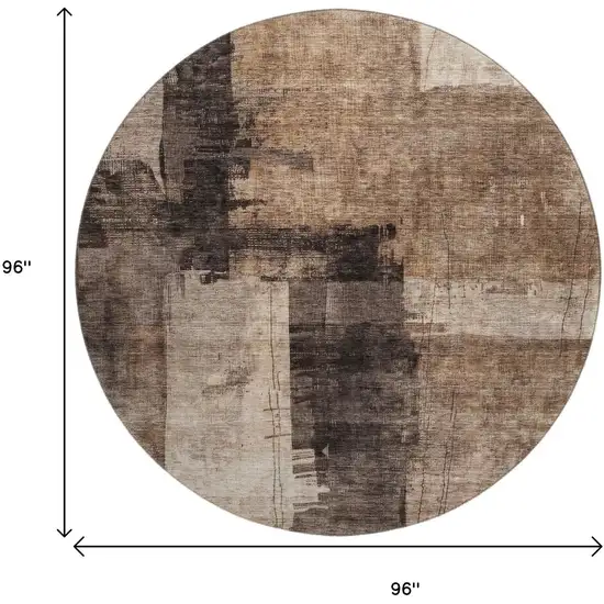 8' Brown Beige And Taupe Abstract Washable Round Rug With UV Protection Photo 8