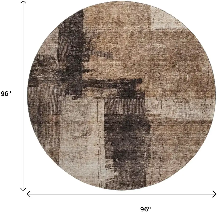 8' Brown Beige And Taupe Abstract Washable Round Rug With UV Protection Photo 8