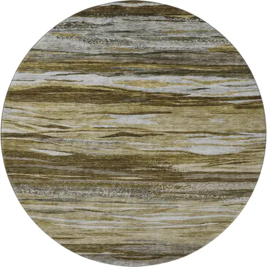 8' Brown Beige And Taupe Abstract Washable Round Rug With UV Protection Photo 4
