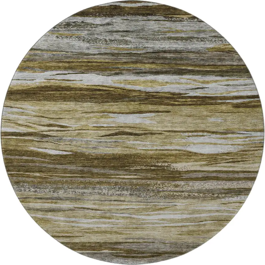 8' Brown Beige And Taupe Abstract Washable Round Rug With UV Protection Photo 4
