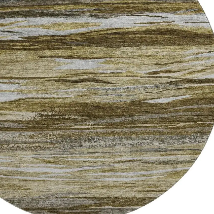 8' Brown Beige And Taupe Abstract Washable Round Rug With UV Protection Photo 3