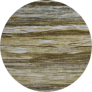 Photo of 8' Brown Beige And Taupe Abstract Washable Round Rug With UV Protection