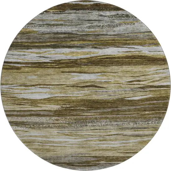 8' Brown Beige And Taupe Abstract Washable Round Rug With UV Protection Photo 1