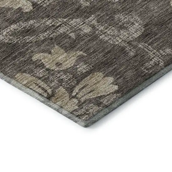 8' Brown Beige And Taupe Floral Washable Round Rug With UV Protection Photo 7