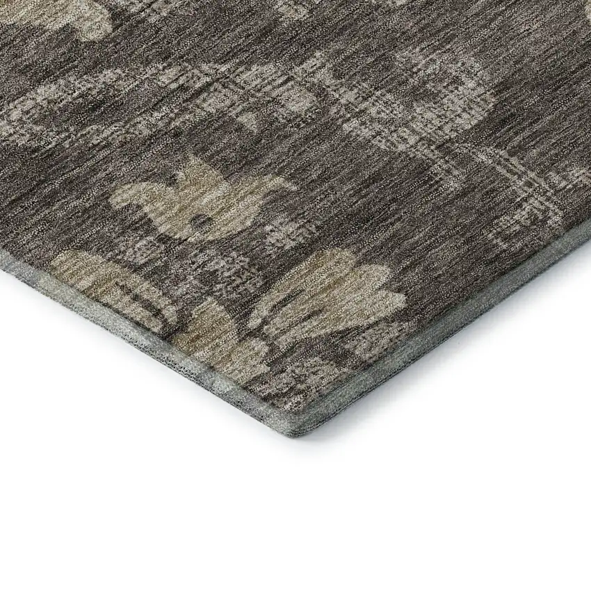 8' Brown Beige And Taupe Floral Washable Round Rug With UV Protection Photo 7