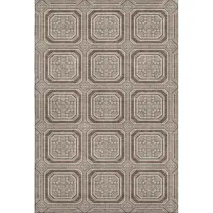 Photo of 8' Brown Beige And Taupe Geometric Washable Area Rug With UV Protection