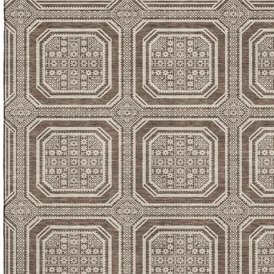 8' Brown Beige And Taupe Geometric Washable Area Rug With UV Protection Photo 2
