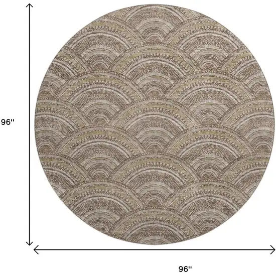 8' Brown Beige And Taupe Geometric Washable Round Rug With UV Protection Photo 9