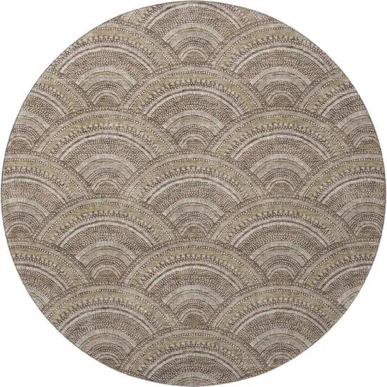 8' Brown Beige And Taupe Geometric Washable Round Rug With UV Protection Photo 4