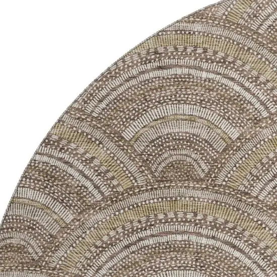 8' Brown Beige And Taupe Geometric Washable Round Rug With UV Protection Photo 2