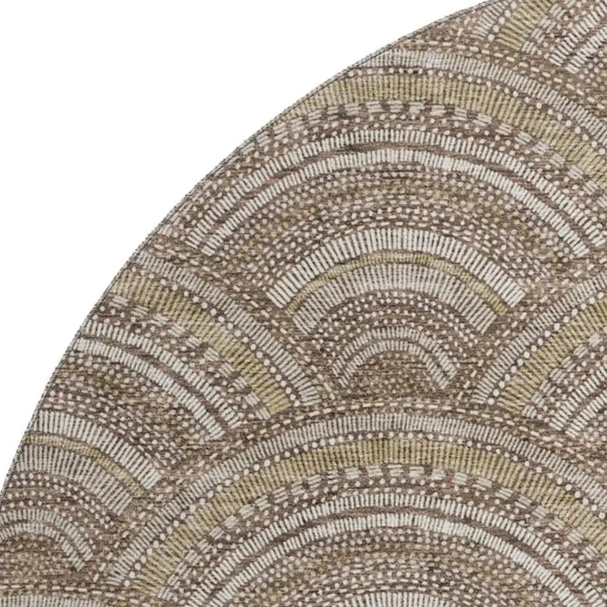 8' Brown Beige And Taupe Geometric Washable Round Rug With UV Protection Photo 2