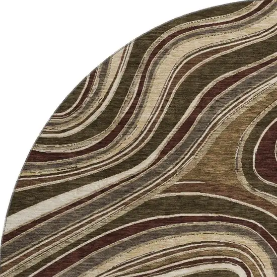 8' Brown Beige And Taupe Marble Washable Round Rug With UV Protection Photo 3