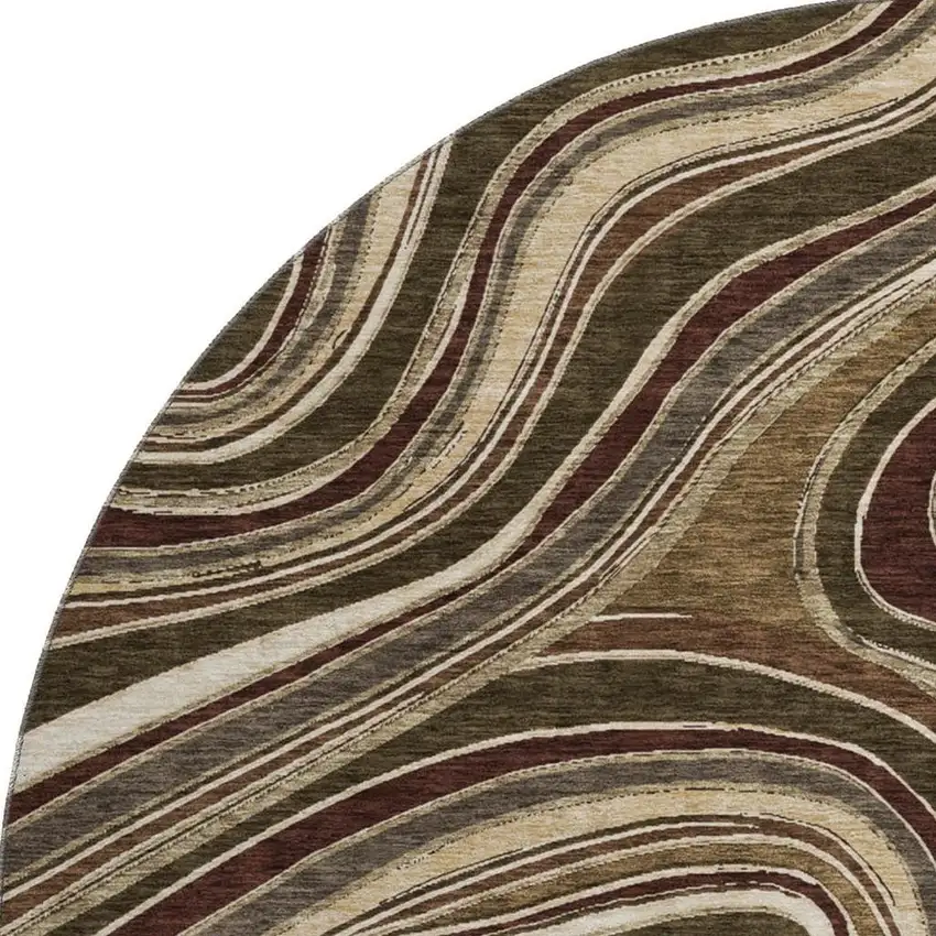 8' Brown Beige And Taupe Marble Washable Round Rug With UV Protection Photo 3