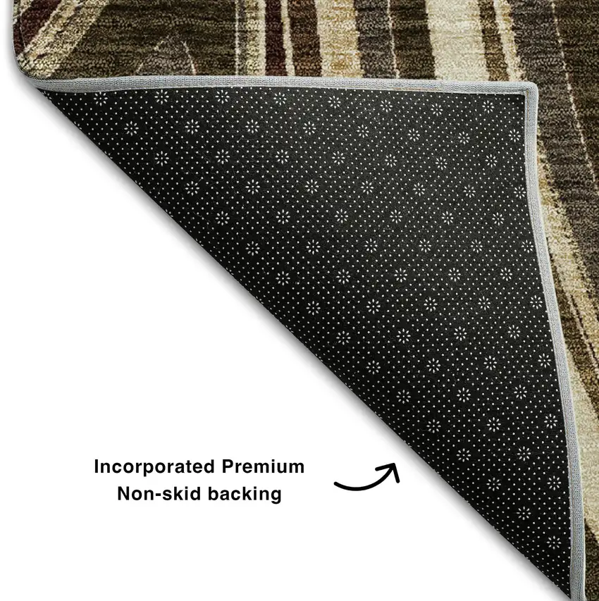 8' Brown Beige And Taupe Marble Washable Round Rug With UV Protection Photo 6