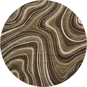 Photo of 8' Brown Beige And Taupe Marble Washable Round Rug With UV Protection