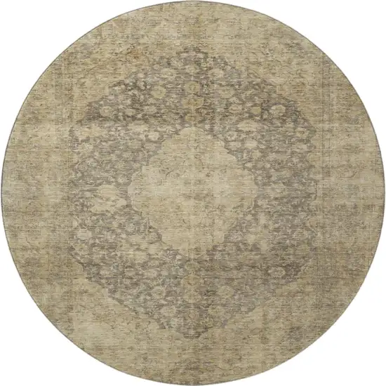 8' Brown Beige And Taupe Medallion Washable Round Rug With UV Protection Photo 3