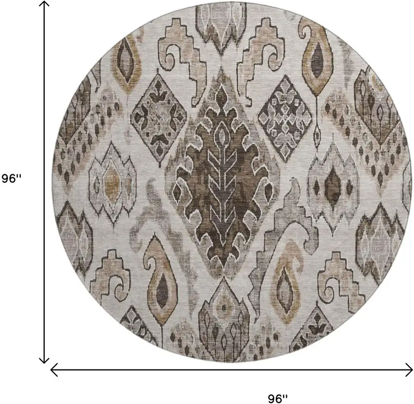 8' Brown Beige And Taupe Moroccan Washable Round Rug With UV Protection Photo 9