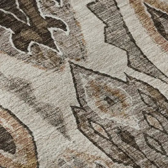 8' Brown Beige And Taupe Moroccan Washable Round Rug With UV Protection Photo 8