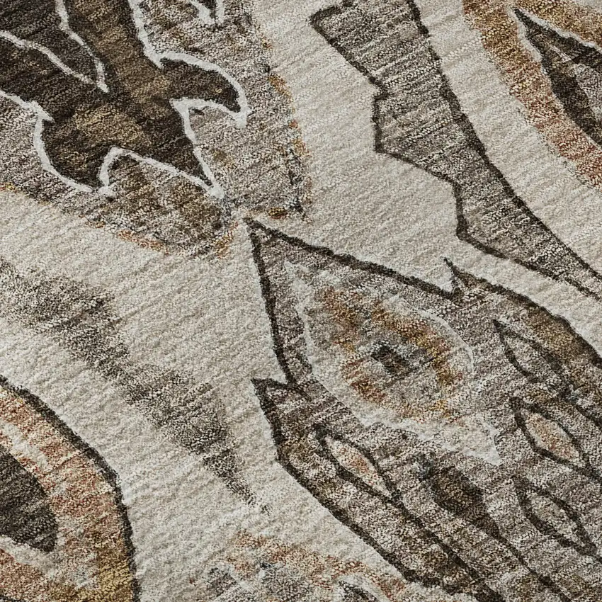 8' Brown Beige And Taupe Moroccan Washable Round Rug With UV Protection Photo 8